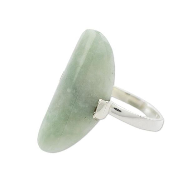 Alternate image for Light Green Jade and Silver Cocktail Ring from Guatemala Maya Virtue in Light Green