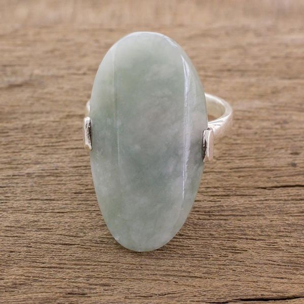 Alternate image for Light Green Jade and Silver Cocktail Ring from Guatemala Maya Virtue in Light Green