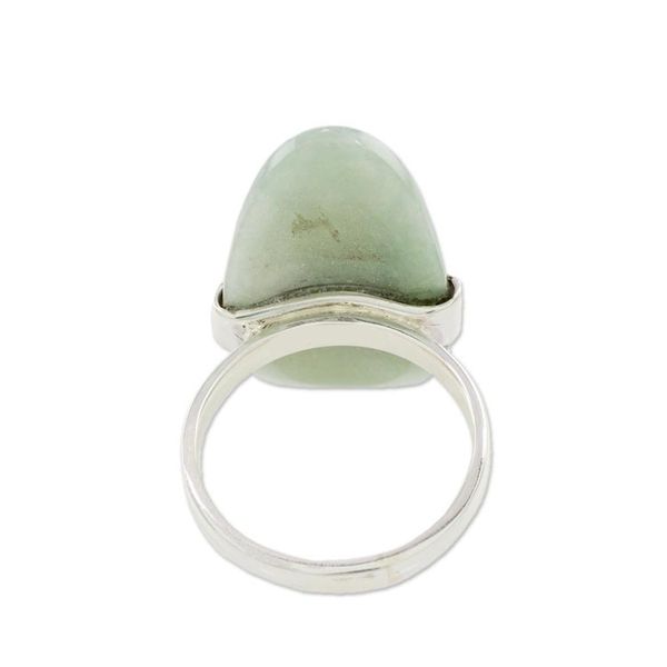 Alternate image for Light Green Jade and Silver Cocktail Ring from Guatemala Maya Virtue in Light Green