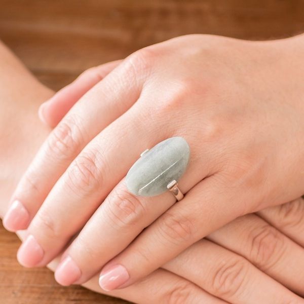 Alternate image for Light Green Jade and Silver Cocktail Ring from Guatemala Maya Virtue in Light Green