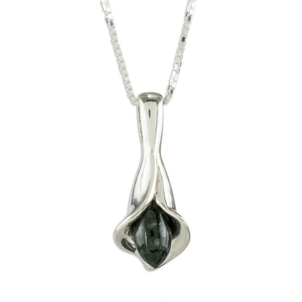 Alternate image for Silver and Dark Green Jade Floral Necklace from Guatemala Dark Green Calla Lily