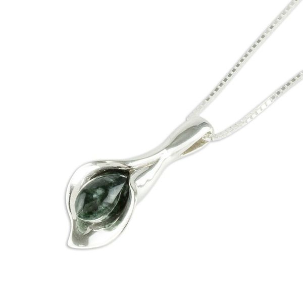 Alternate image for Silver and Dark Green Jade Floral Necklace from Guatemala Dark Green Calla Lily