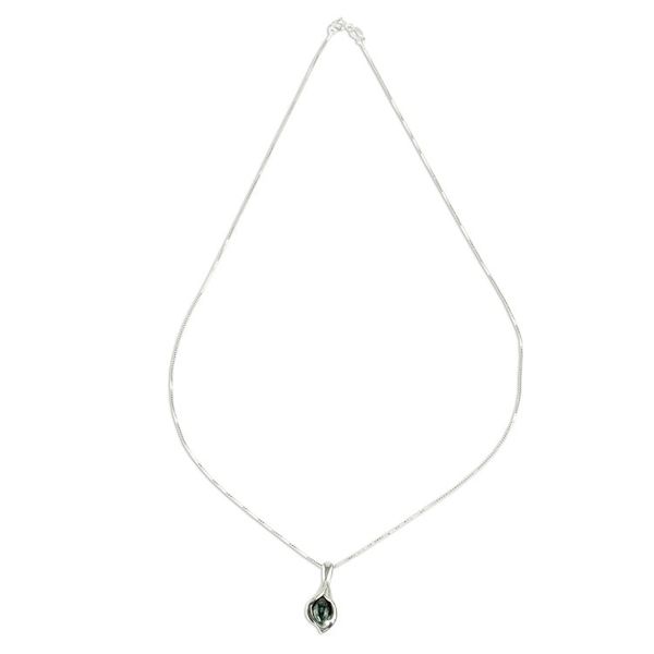 Alternate image for Silver and Dark Green Jade Floral Necklace from Guatemala Dark Green Calla Lily