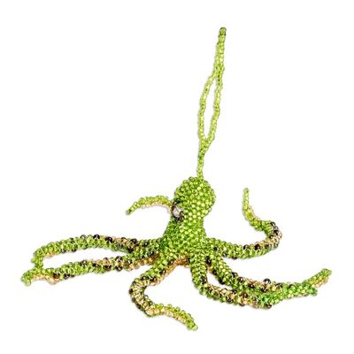 Alternate image for Crystal and Glass Beaded Green-Hued Octopus-Themed Ornament Green Aquatic Life