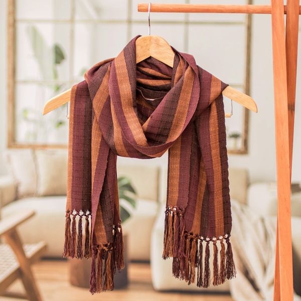 Alternate image for Handwoven Cotton Scarf with Fringes from Guatemala Chic Style