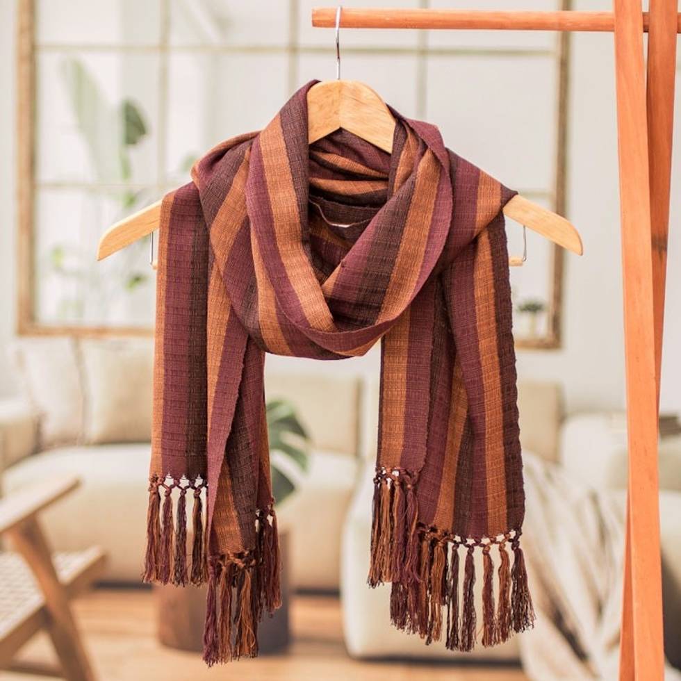 Handwoven Cotton Scarf with Fringes from Guatemala 'Chic Style'