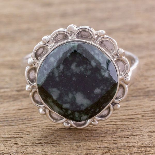 Alternate image for Handcrafted Sterling Silver Jade Cocktail Ring Dark Forest Moon