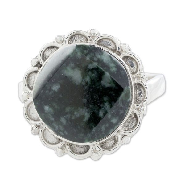 Alternate image for Handcrafted Sterling Silver Jade Cocktail Ring Dark Forest Moon