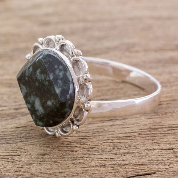 Alternate image for Handcrafted Sterling Silver Jade Cocktail Ring Dark Forest Moon