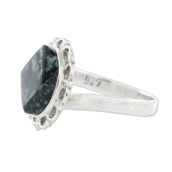 Alternate image for Handcrafted Sterling Silver Jade Cocktail Ring Dark Forest Moon