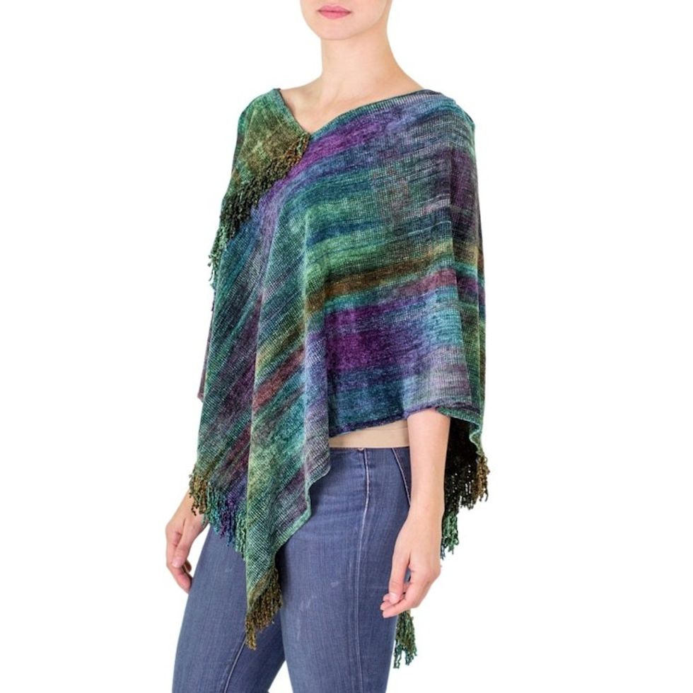 Handcrafted Cotton Blend Poncho 'Magical Forest'