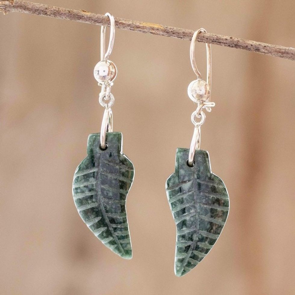 Carved Jade Leaf Earrings 'Maya Leaf'