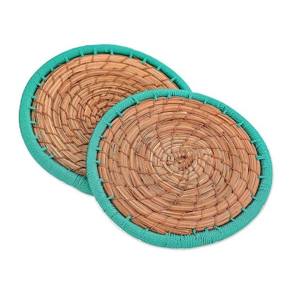 Alternate image for Handcrafted Pine Needle and Polyester Green Coasters Pair Latin Toast in Green