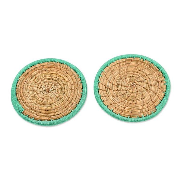 Alternate image for Handcrafted Pine Needle and Polyester Green Coasters Pair Latin Toast in Green