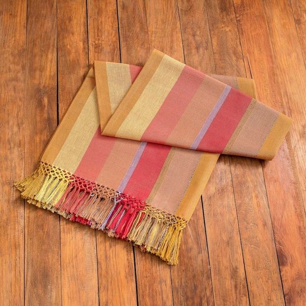Alternate image for Handwoven Striped Fringed Colorful Cotton Tablecloth Dawn in the Countryside