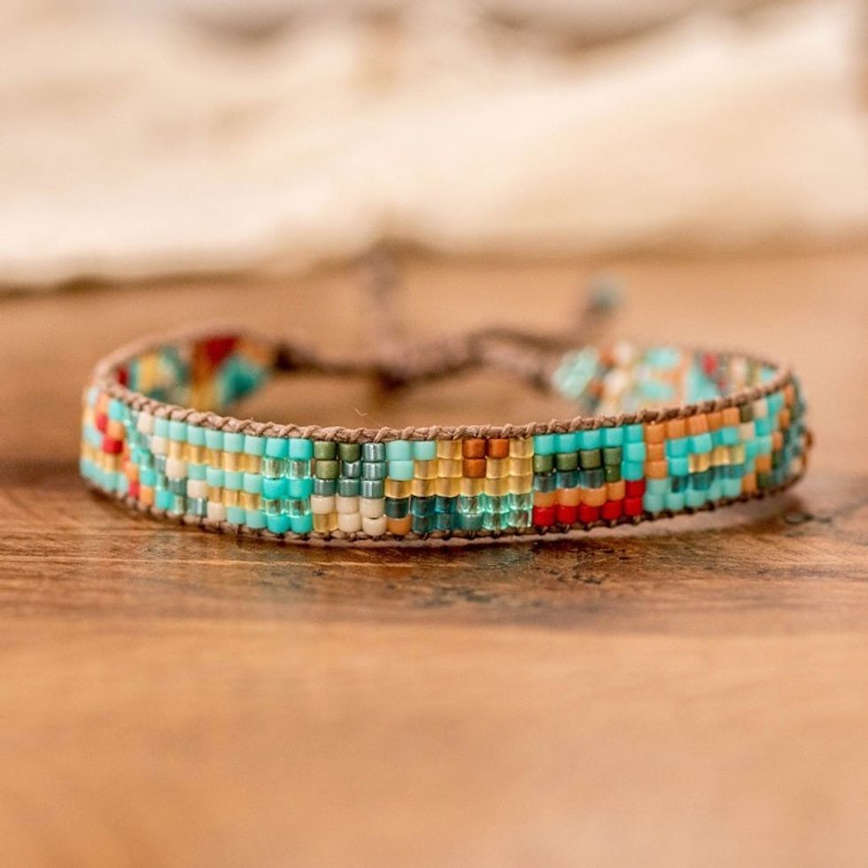 Colorful Beaded Wristband Bracelet Hand-Woven in Guatemala 'Fresh Breeze'