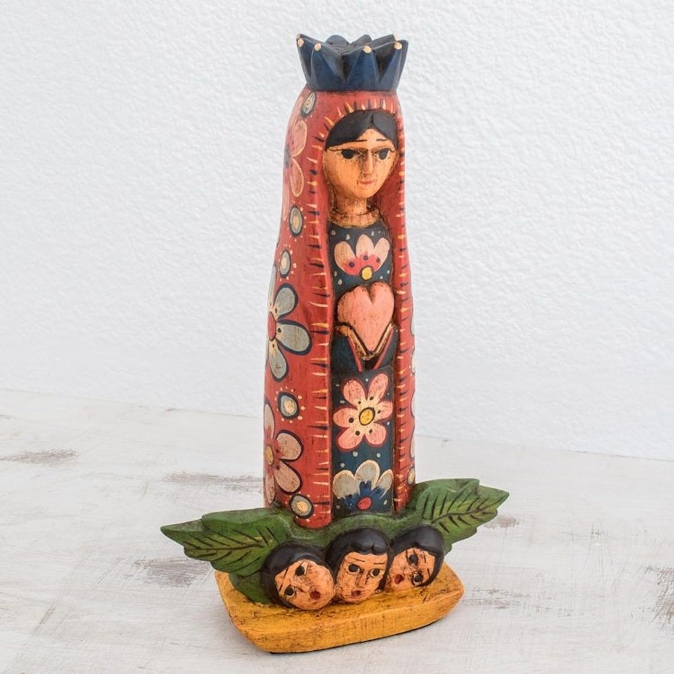 Hand-Carved Wood Mary Statuette from Guatemala 'Mary Eternal'