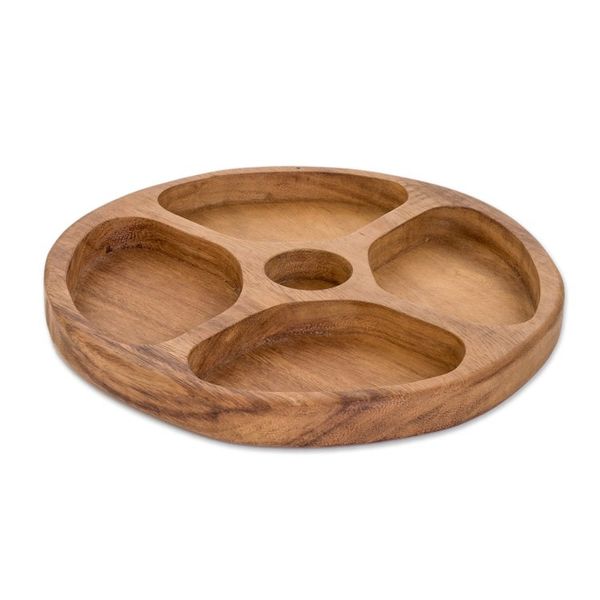 Alternate image for Handcrafted Wood Appetizer Platter with Four Compartments Let Us Share
