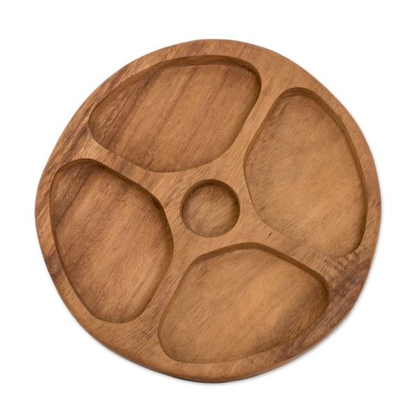 Alternate image for Handcrafted Wood Appetizer Platter with Four Compartments Let Us Share