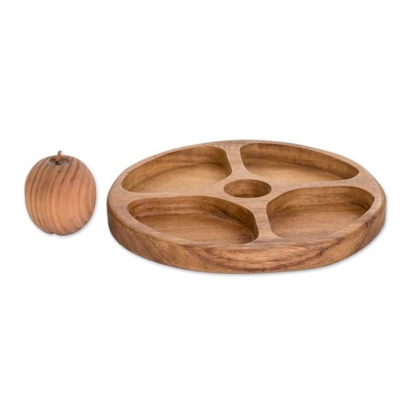 Alternate image for Handcrafted Wood Appetizer Platter with Four Compartments Let Us Share