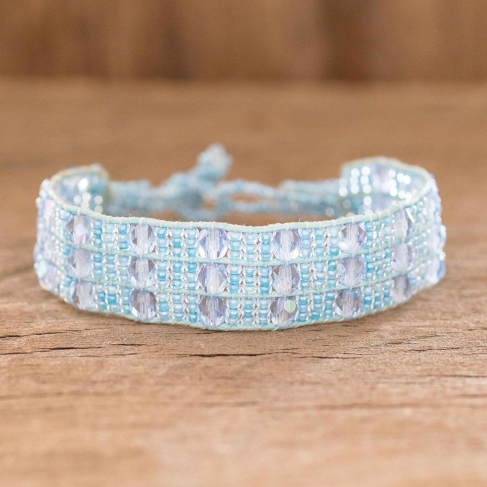 Light Blue Beaded Wristband Bracelet 'Kinship in Sky Blue'