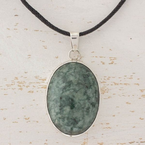 Alternate image for Guatemalan Jade Pendant on 925 Silver and Cotton Cord Sacred Maya Treasure
