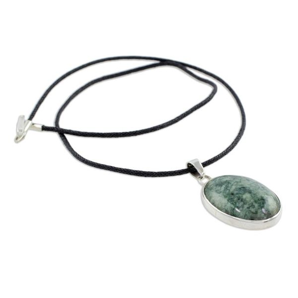 Alternate image for Guatemalan Jade Pendant on 925 Silver and Cotton Cord Sacred Maya Treasure