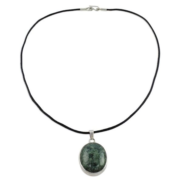 Alternate image for Guatemalan Jade Pendant on 925 Silver and Cotton Cord Sacred Maya Treasure