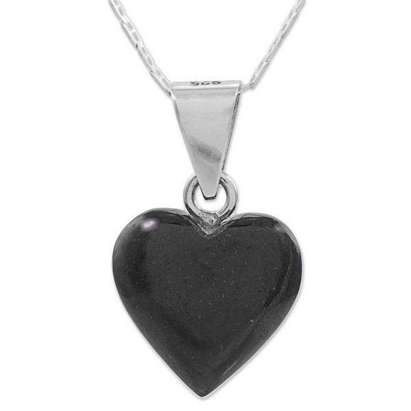 Alternate image for Black Jade Sterling Silver Heart Pendant Necklace Guatemala Mayan Heart in Black