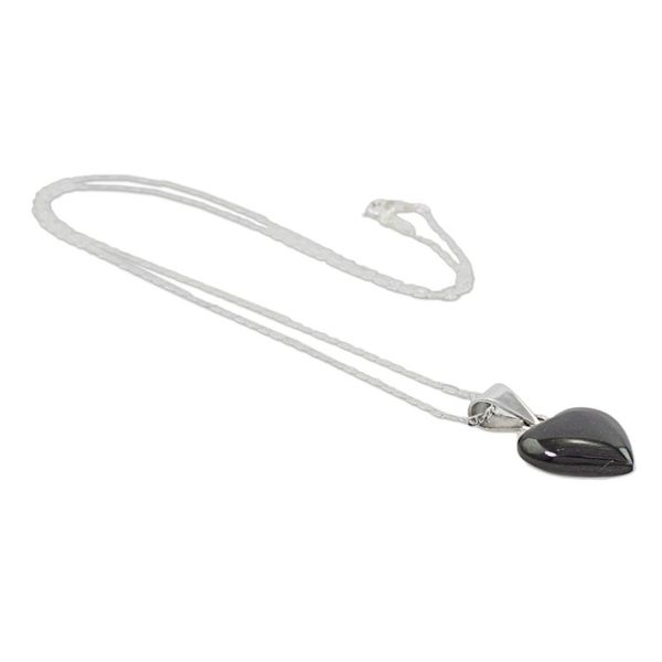 Alternate image for Black Jade Sterling Silver Heart Pendant Necklace Guatemala Mayan Heart in Black