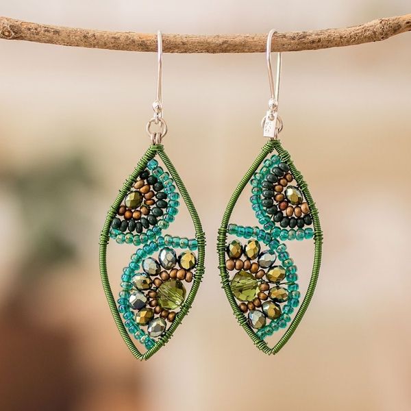 Alternate image for Green and Turquoise Crystal and Glass Beaded Dangle Earrings Refreshing Leaves