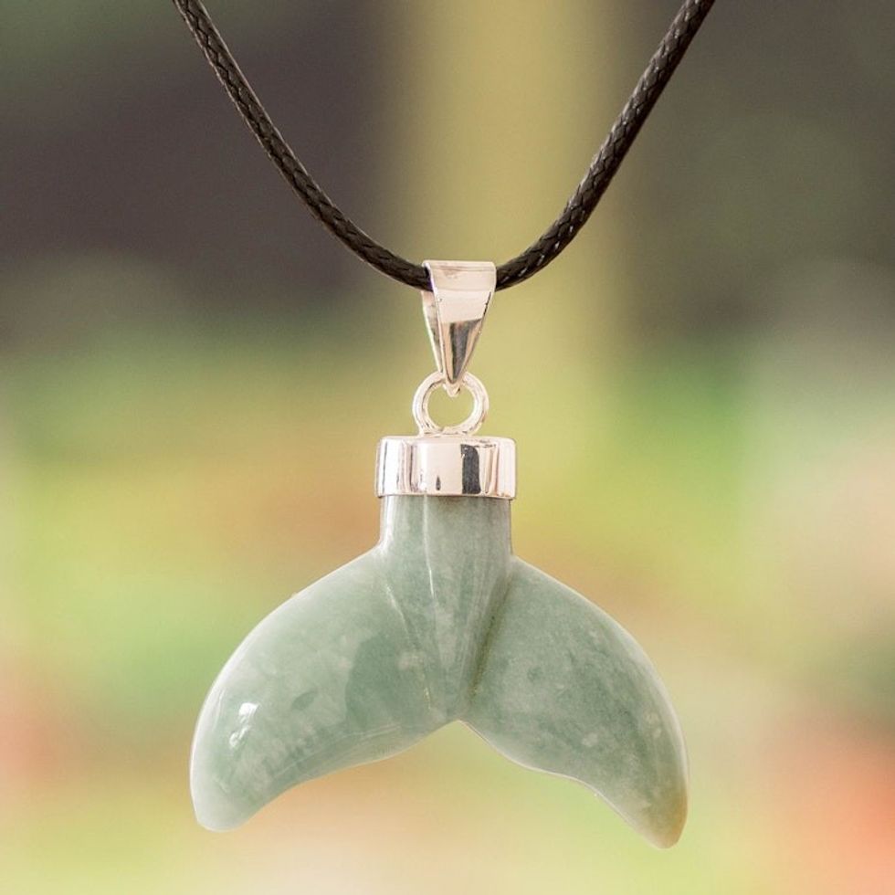 Handcrafted Whale-Themed Light Green Jade Pendant Necklace 'Blissful Fins'