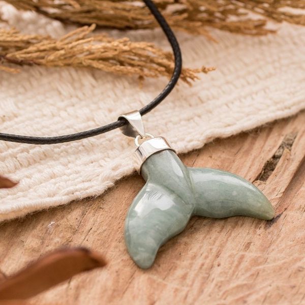 Alternate image for Handcrafted Whale-Themed Light Green Jade Pendant Necklace Blissful Fins