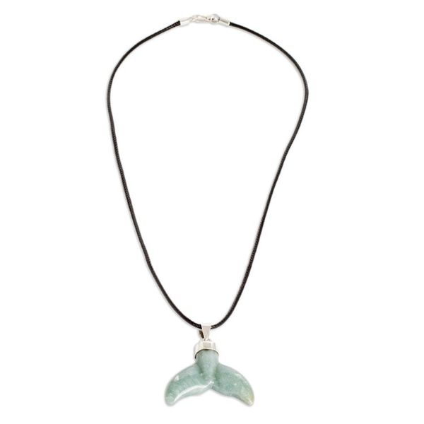 Alternate image for Handcrafted Whale-Themed Light Green Jade Pendant Necklace Blissful Fins