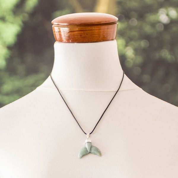 Alternate image for Handcrafted Whale-Themed Light Green Jade Pendant Necklace Blissful Fins
