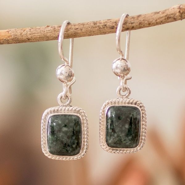 Alternate image for Sterling Silver Guatemalan Dark Green Jade Dangle Earrings Green Life Divine