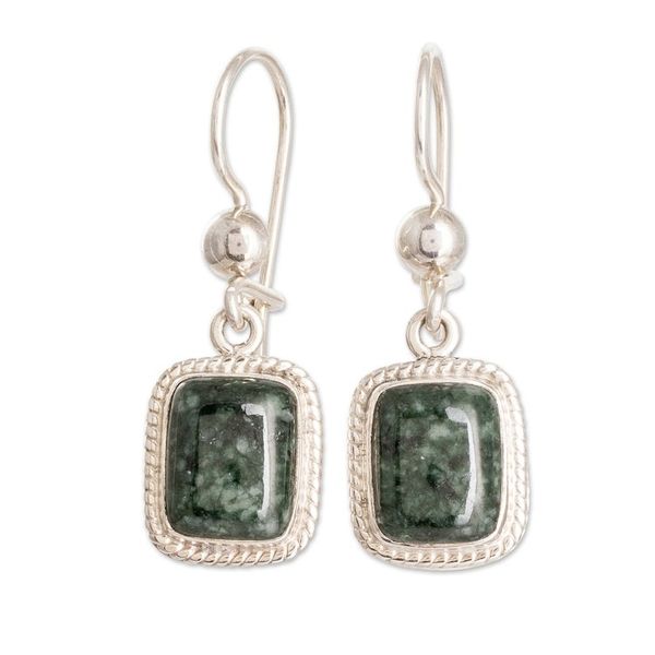 Alternate image for Sterling Silver Guatemalan Dark Green Jade Dangle Earrings Green Life Divine