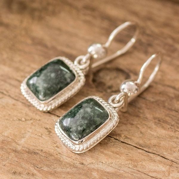 Alternate image for Sterling Silver Guatemalan Dark Green Jade Dangle Earrings Green Life Divine