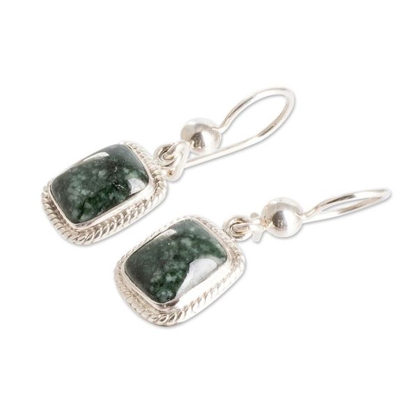 Alternate image for Sterling Silver Guatemalan Dark Green Jade Dangle Earrings Green Life Divine