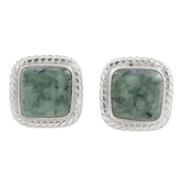 Alternate image for Jade and Sterling Silver Rope Motif Earrings from Guatemala Love Lassos in Green
