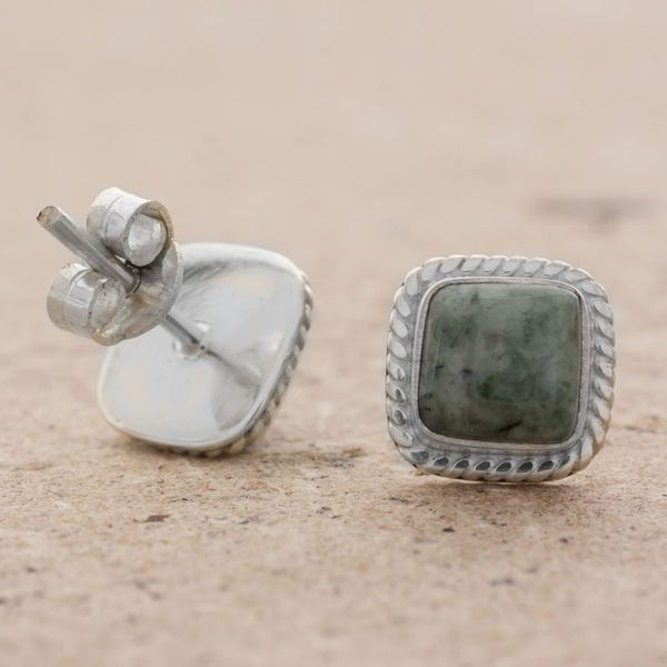 Alternate image for Jade and Sterling Silver Rope Motif Earrings from Guatemala Love Lassos in Green