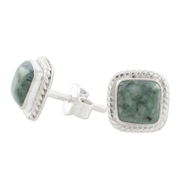 Alternate image for Jade and Sterling Silver Rope Motif Earrings from Guatemala Love Lassos in Green