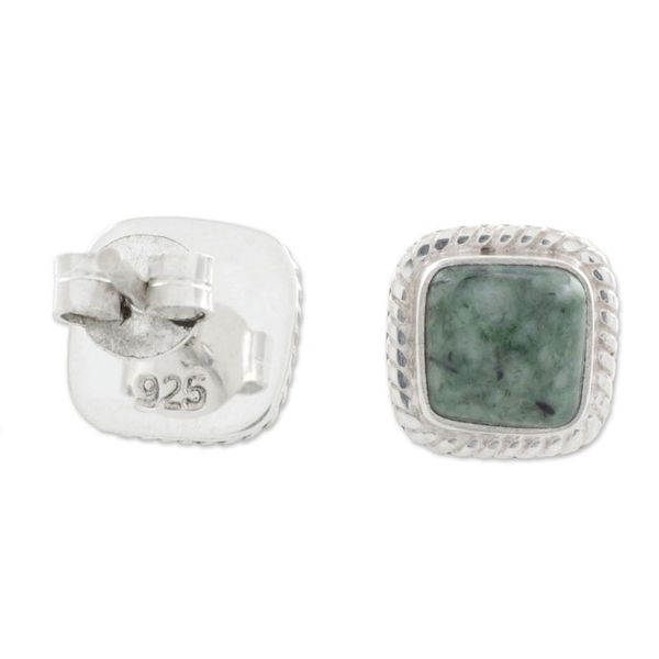 Alternate image for Jade and Sterling Silver Rope Motif Earrings from Guatemala Love Lassos in Green