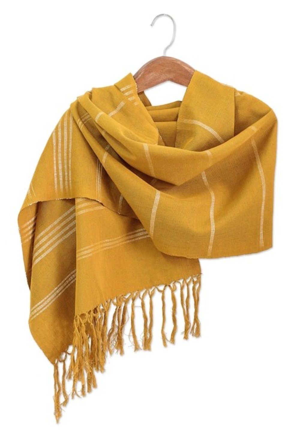 100 Cotton Loom Woven Mustard Yellow Rectangular Shawl 'Amber Wrap'