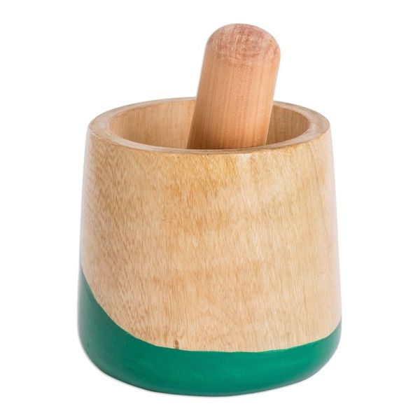 Alternate image for Dip Painted Hand Carved Wood Mortar Spicy Green