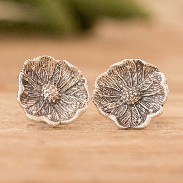 Alternate image for Wildflower Sterling Silver Button Earrings Wayside Blossom
