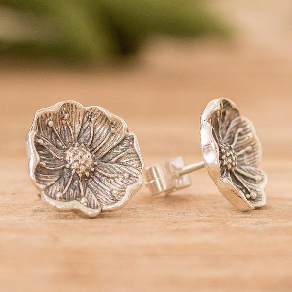 Alternate image for Wildflower Sterling Silver Button Earrings Wayside Blossom