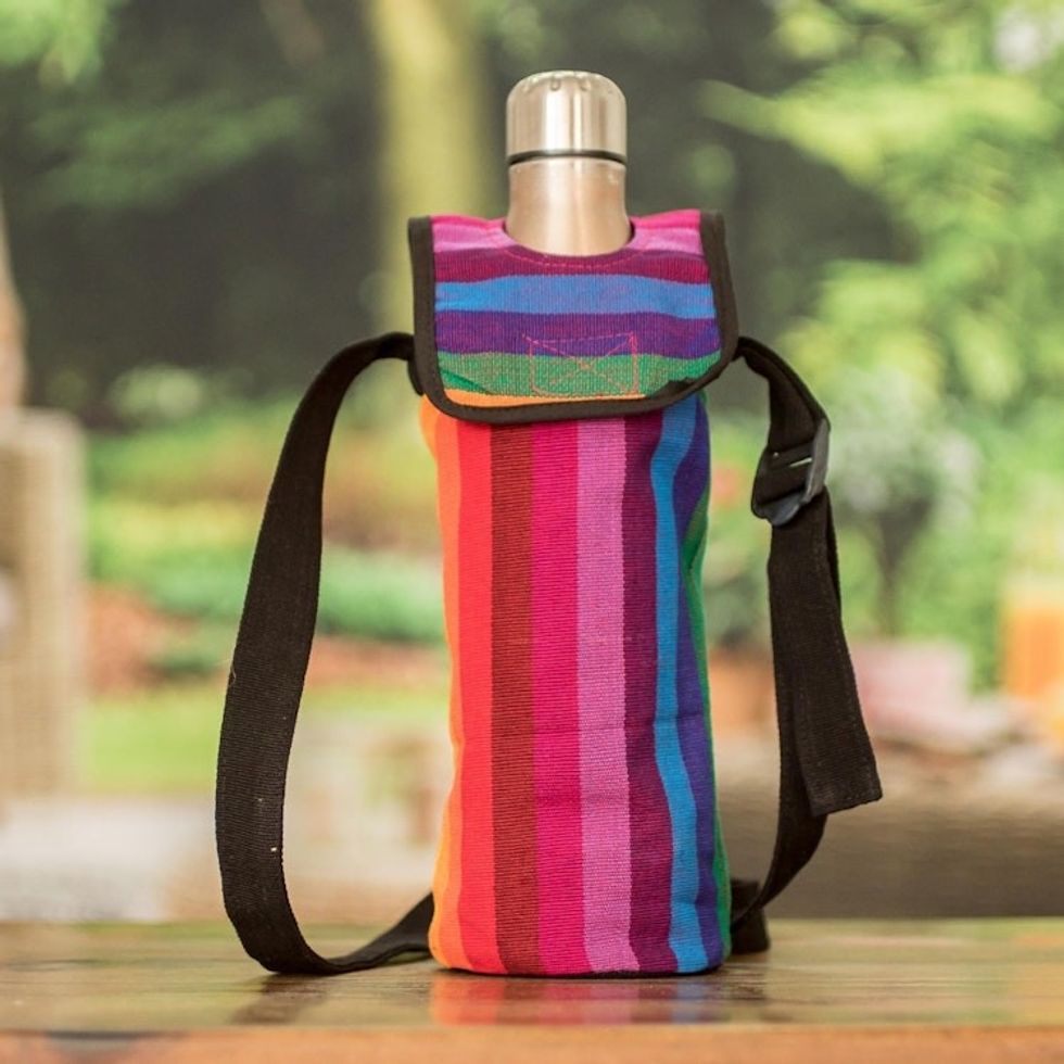 Striped Cotton Bottle Carrier Hand-Woven in Guatemala 'Colorful Paradise'