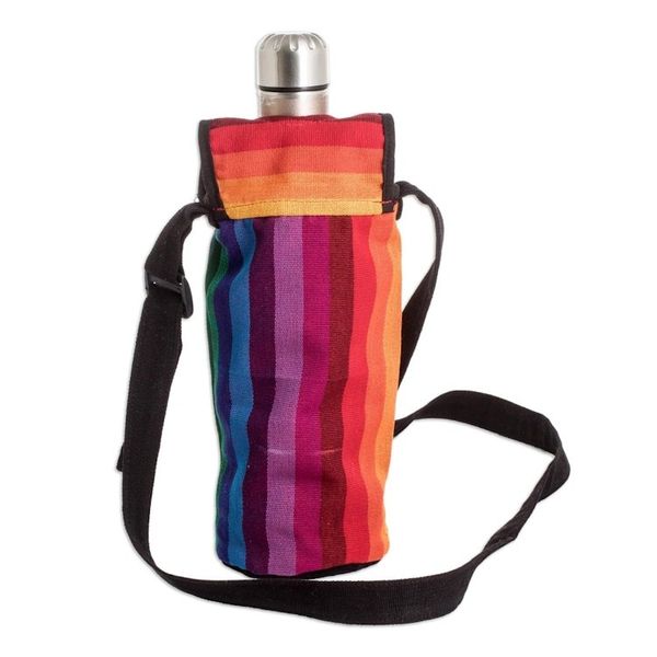 Alternate image for Striped Cotton Bottle Carrier Hand-Woven in Guatemala Colorful Paradise