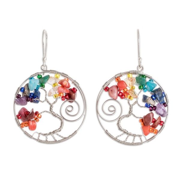 Alternate image for Tree of Life Themed Dangle Earrings With Beads and Gems Crystal Tree of Life